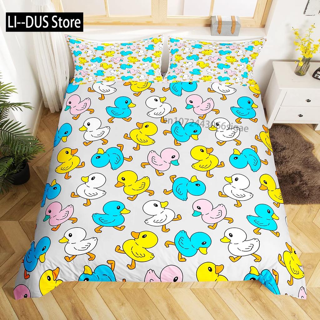 Housse de couette canard de dessin animé pour enfants garçons filles Kawaii canard avec couronne fleurs ensemble de literie housse de couette animal avec 2 taies d'oreiller