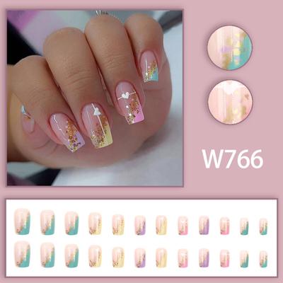 24pcs Nail Pieces Wearable Nails Ice Transparent False Nails 5ml
