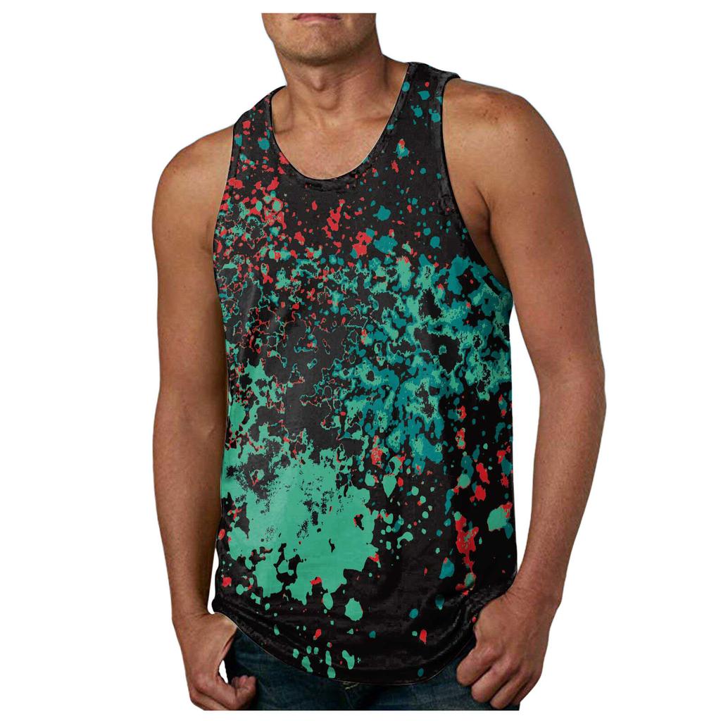 Mens Fashion Hawaiian Beach Sports Tank Top Men Gym Print Vest