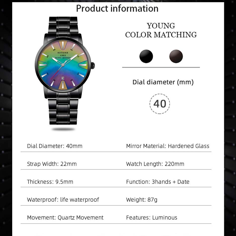 Color Women's Watch Quartz Watch Stainless Steel Watch Casual Sports Women's Watch Analog Calendar Watch