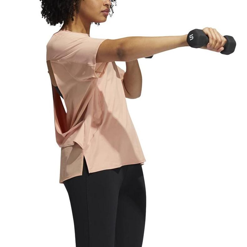 Adidas Aeroready Breathable Comfortable Soft Short Sleeve T-Shirt Women Tops Pink White GR8177