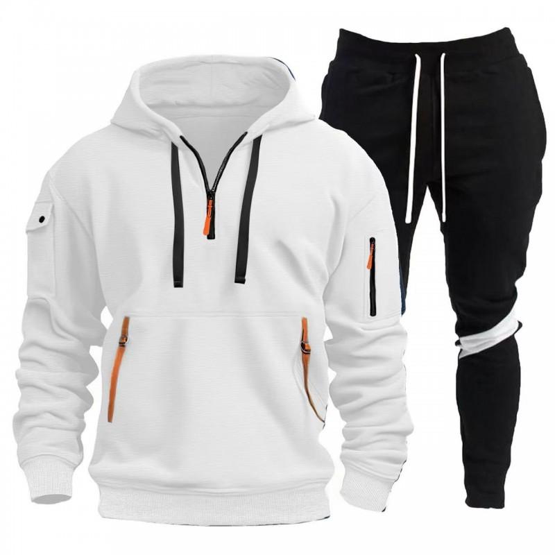 Mens Hooded Casual Sweatshirt Set With Multiple Pockets Lightweight Tracksuit Outfit