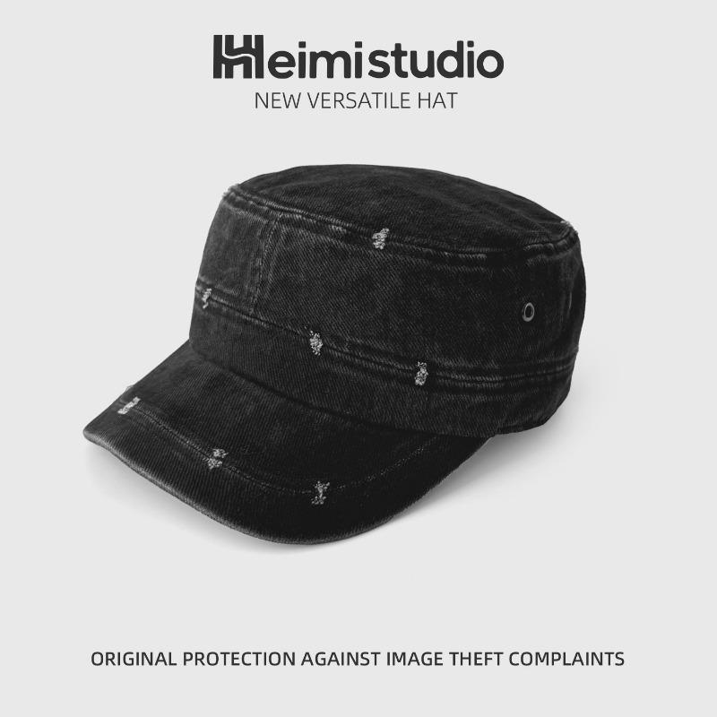 

25 новых товаров высокого класса в начале осени, военная шляпа с плоским верхом, летняя шляпа с повреждениями, солнцезащитная, солнцезащитная, дышащая для путешествий чёрный