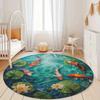 Crystal Velvet Carpet1pc Koi Fish Round Area Mat - 2D Flat Print, Non-Slip Rubber Backing, Hand Wash Only, Vibrant Water Lily Po