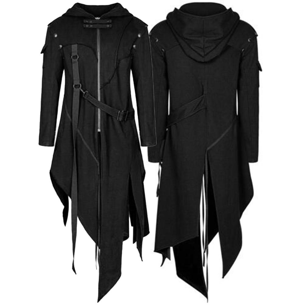 Men Irregular Cosplay Costumes Punk Gothic Steampunk Long Sleeve Hooded Street Punk Vintage Jackets Irregular Trench Coat New