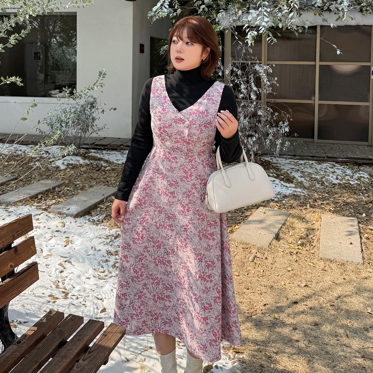 

K3212 Plus Size Winter Base Layer & Vest Two-Piece Dress for Women 4XL рожевий