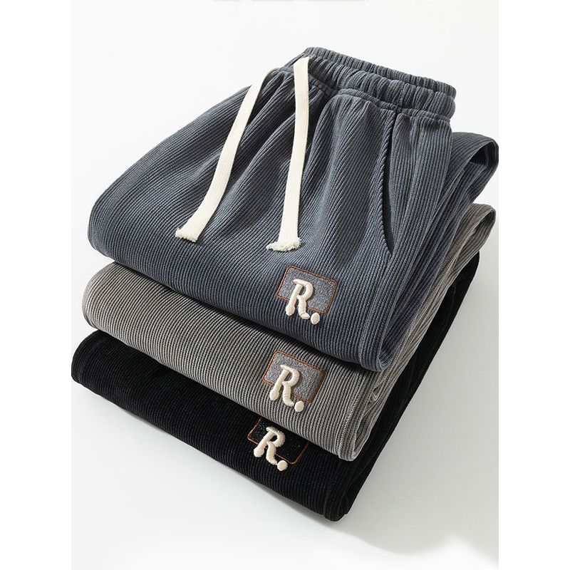 Foreign Trade Surplus Spring and Autumn New Style Loose Corduroy Casual Pants for Men, Versatile Straight-Leg Drawstring Thickened Long Pants