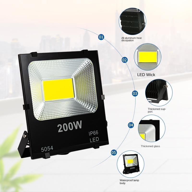 LED Floodlight Outdoor Waterproof Lighting High Lumen 50w100w Floodlight Construction Site Light Black Diamond Floodlight