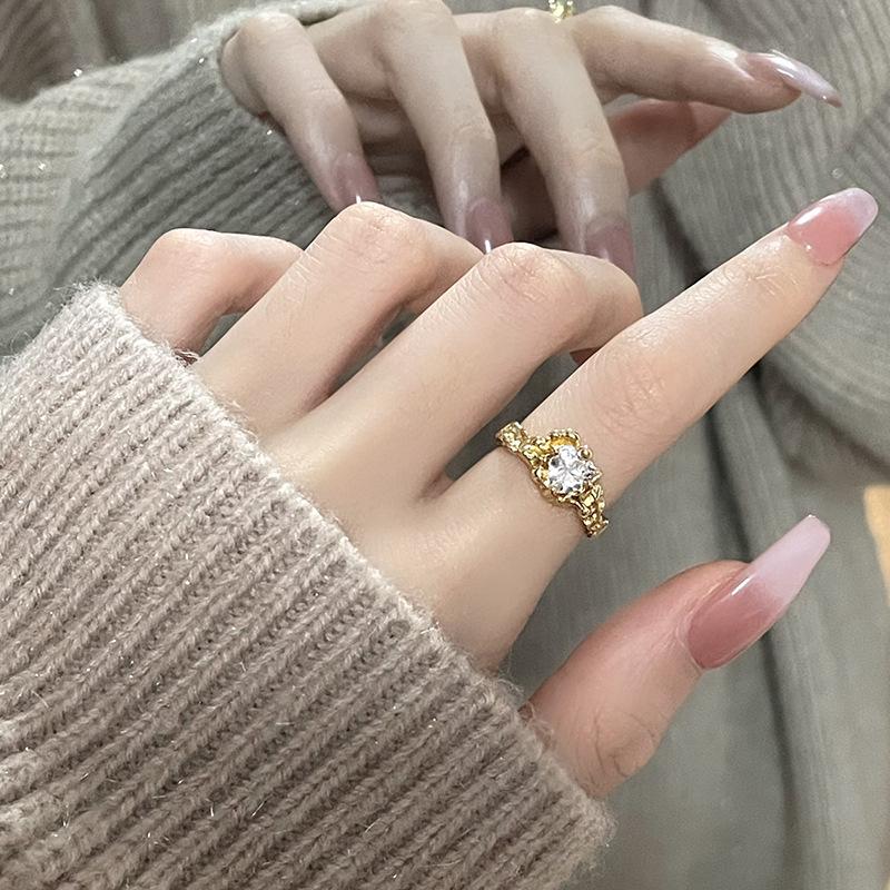 Niche Original Design Light Luxury High-End Sense Personalized Opening Ring Women'S Exquisite French Fashion Stacked Gemstone Jewelry