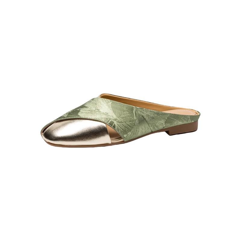 New Chinese style bag head half slippers 2025 summer high-end cool slippers women wear flat-soled soft-soled single shoes