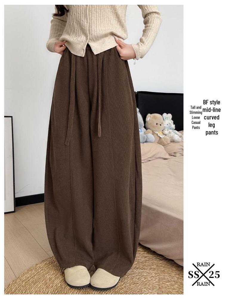 Women's Fleece-Lined Retro Scimitar Pants: Autumn/Winter 2025, High-Waisted Loose Chenille Wide-Leg with a Slimming Drape.