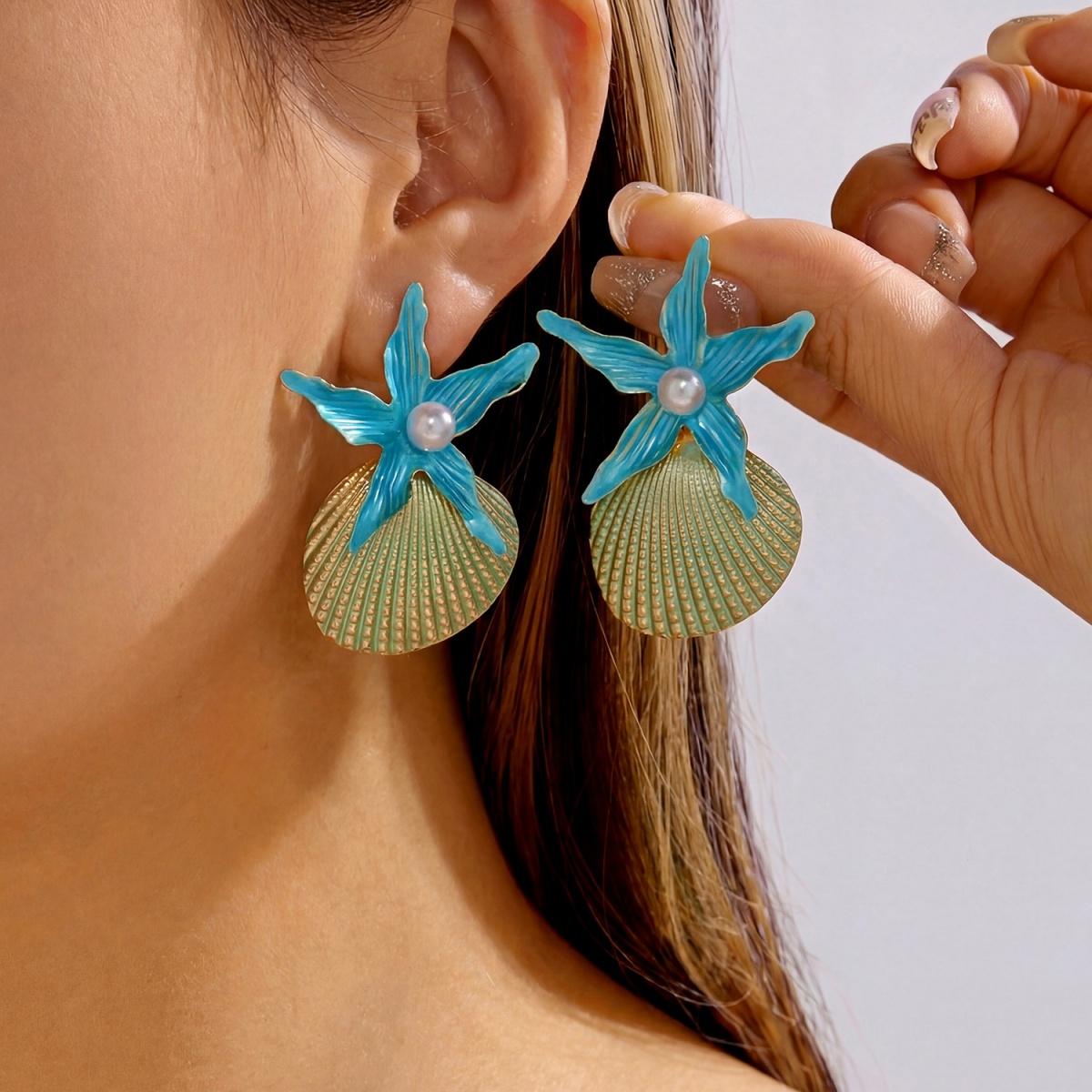 

Colorful Enamel Starfish Shell Imitation Pearl Dangle Earrings For Women Men Trendy Sea Star Earring Ocean Beach Summer Jewelry