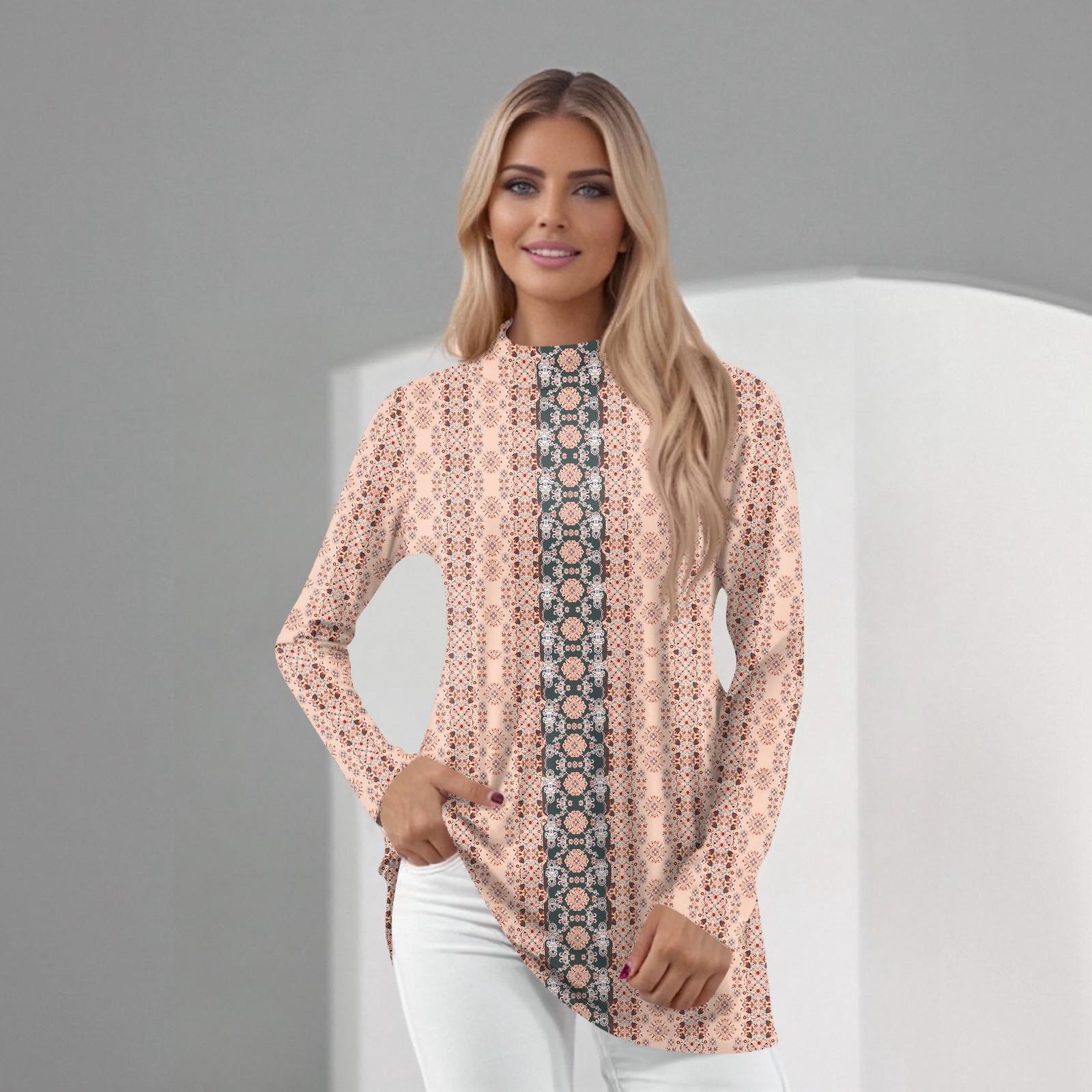 

Женский повседневный топ с длинным рукавом и средним воротником L розовый