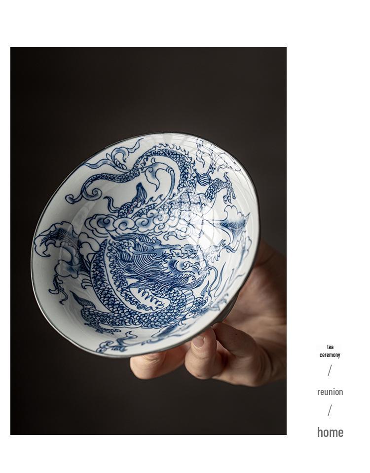 Blue & White Porcelain High-Footed Snack Plate for Desserts & Fruits