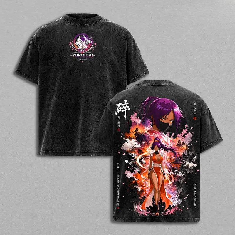 Anime BLEACH Shihouin Yoruichi Urahara Kisuke Men Women Tshirts Short Sleeve Cotton Cloth Retro Washed T Shirt Harajuku Tops