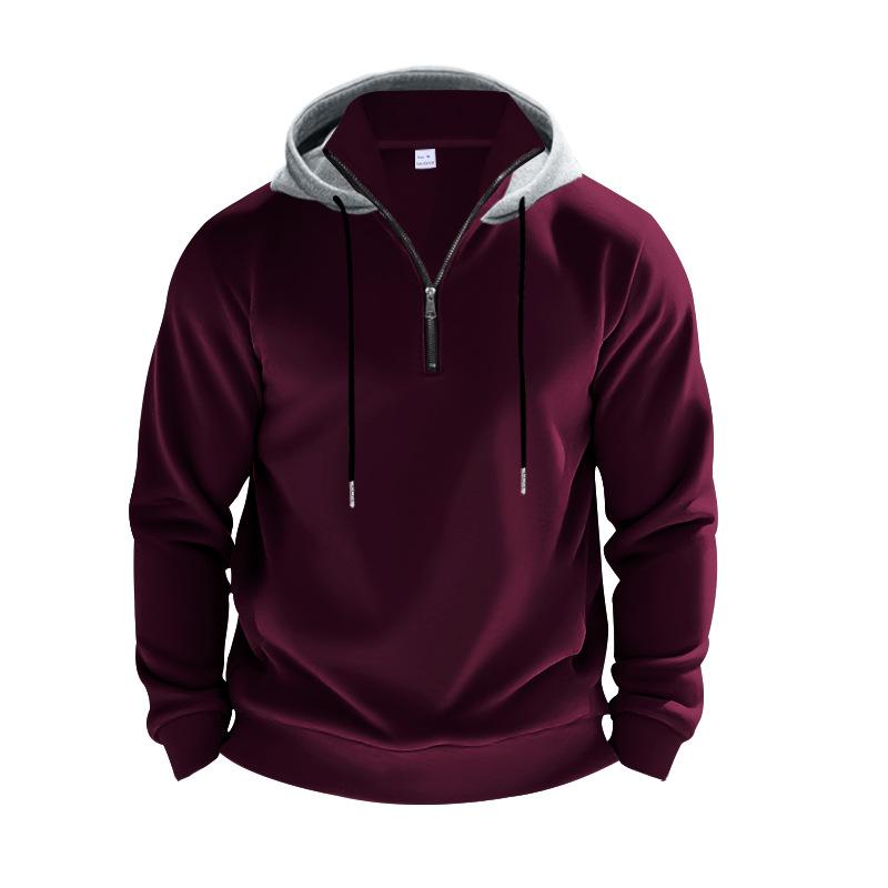 Cross-border Autumn and Winter New Men's Clothing Fleece Hooded Sweater Stand-up Collar Half Zipper L European Size Cross-border Sports Men's Sweater