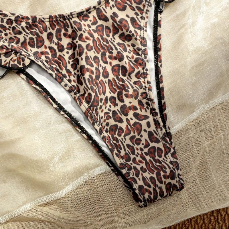 Bikini Three-piece Leopard Print Beach Wrap Skirt Sunblock Sexy Backless Swimsuit Bra