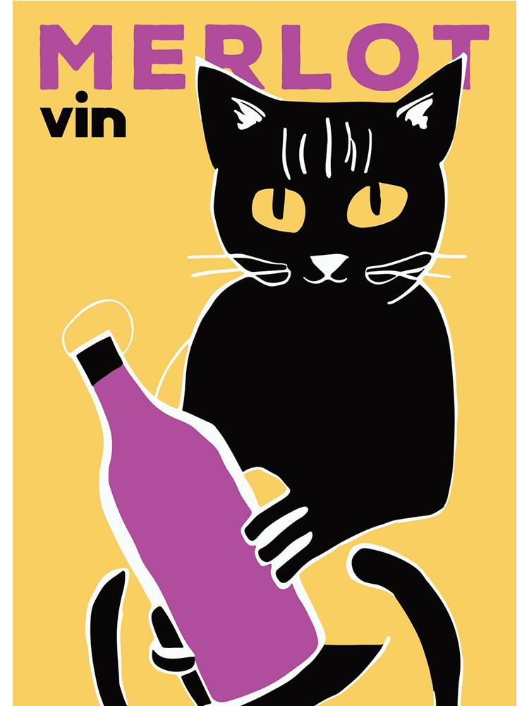 Retro Wein und Jazz Sommer Festival Poster Leinwand Malerei abstrakte Katzen trinken Wandkunst für moderne Wohnzimmer Home Decor