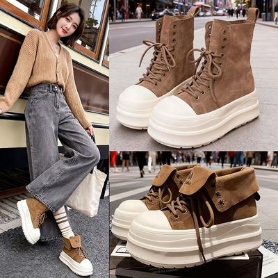 Zapatillas de lona de caña alta con suela gruesa para mujer, nuevas de primavera y otoño, retro versátiles, de nicho, zapatillas de skate para mujer, un zapato y dos formas de llevar