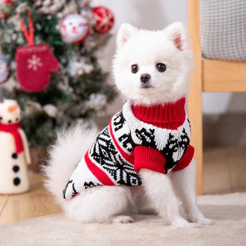 Christmas Reindeer Dog Sweater Knitwear for Cold Weather Small Medium Dogs Turtleneck Pet Cat Clothes Dog Winter Coat Costume