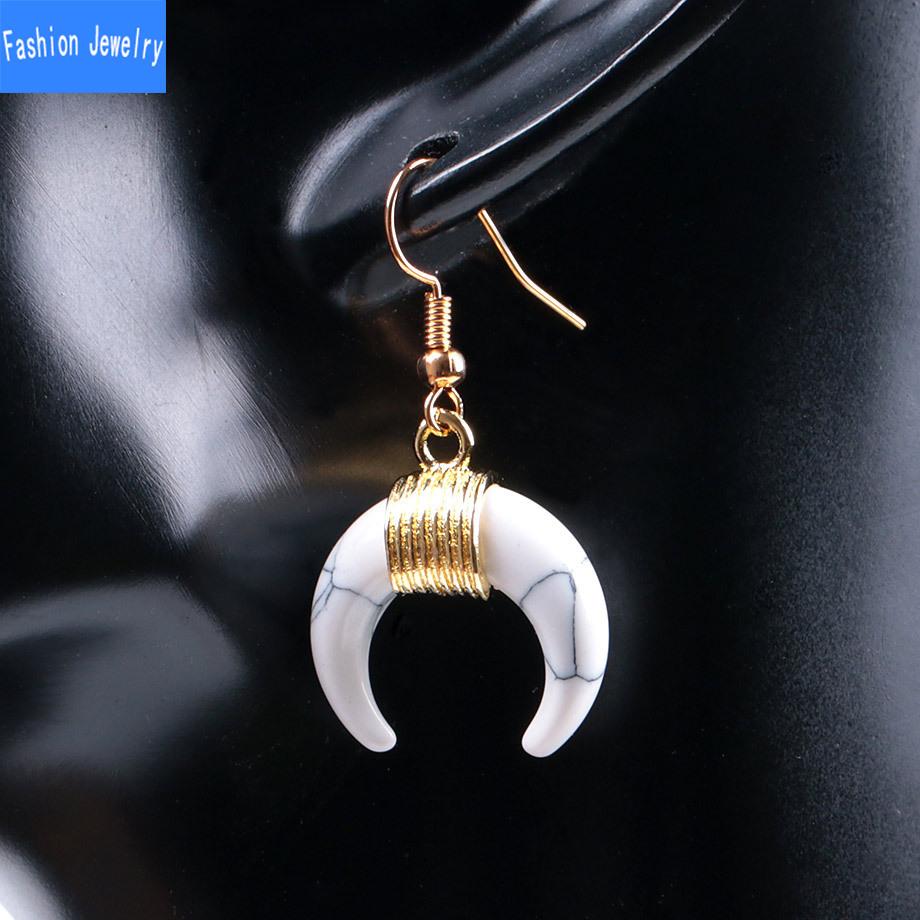 Národní větrná trubka zakřivený měsíc půlměsíc Půlměsíc přírodní křišťálové šperky imitace vinuté zlaté náušnice s rybičkou