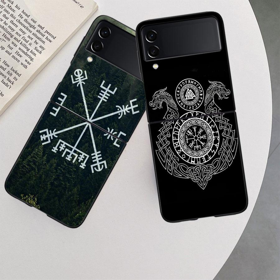 Nordic Norse Phone Case For Samsung Z Flip 7 6 5G Galaxy Z Flip 5 4 3 Black Hard Cell Cover Luxury PC Shell Coque