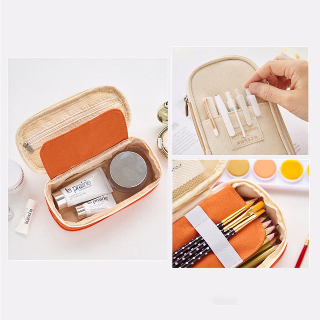 Pencil Bag 2 Tier Large Capacity Metal Zipper Mesh Pocket Portable Large Pencil Case for Students School Office Pink