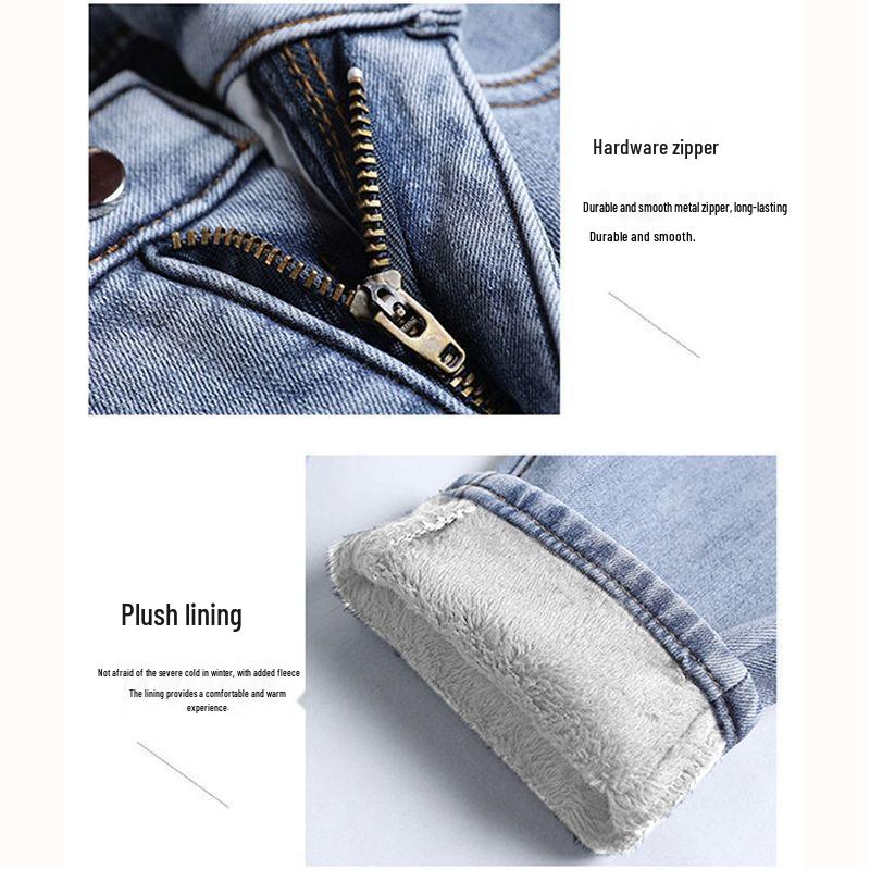 Elastic High Waist Plus Velvet Skinny Jeans for Women - Korean Style Warm Pencil Pants