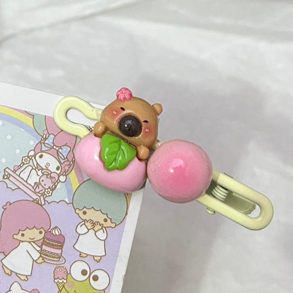 

Resin Capybara Hair Clip Bow Hair Accessories Ice Cream Animal Side Clip Travel peach blossom