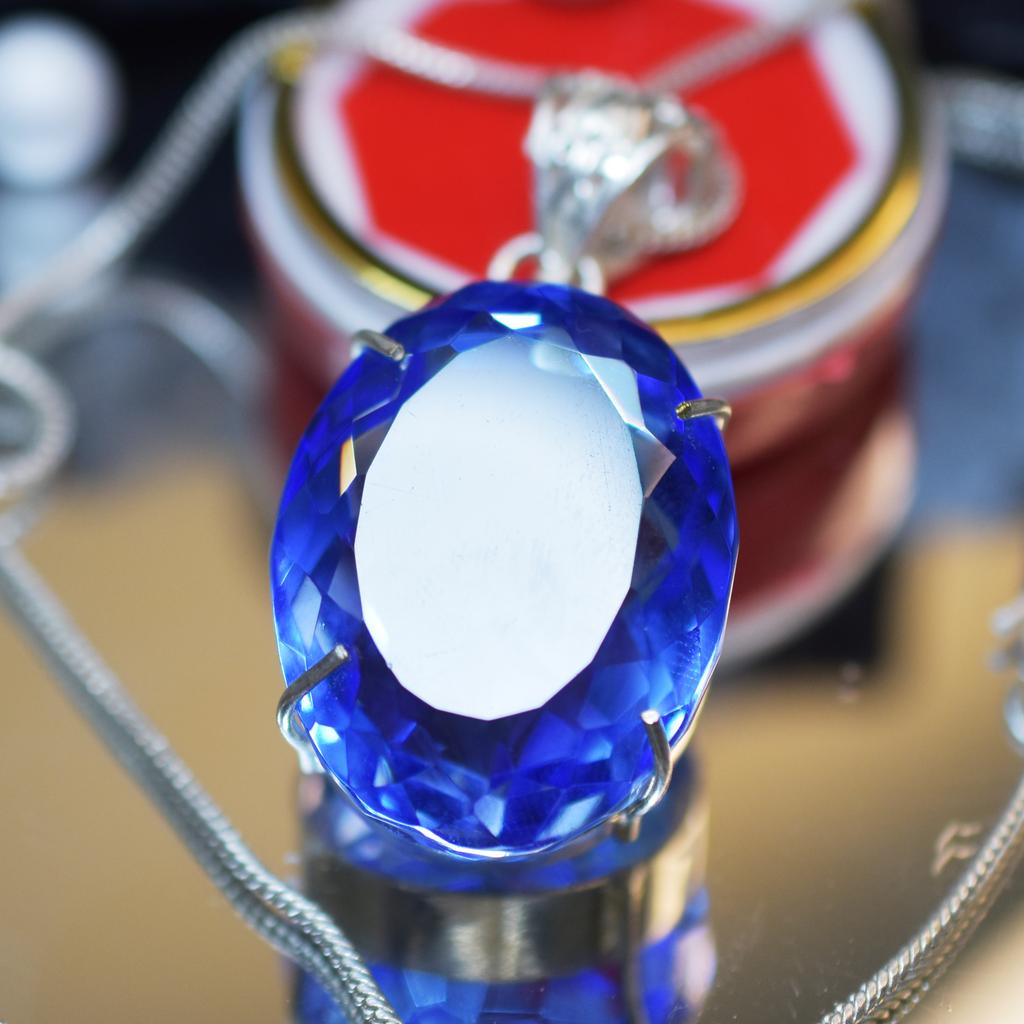 NATURAL Blue Topaz Pendant Oval 126.45 Ct Gems 925 Sterling Silver CERTIFIED My-402-k