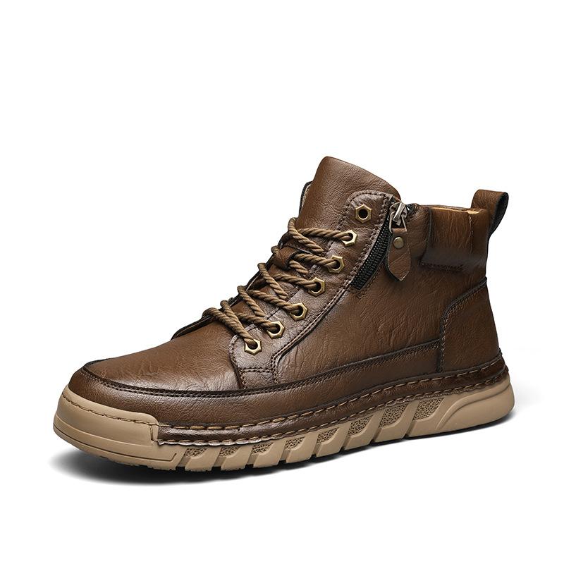 Large size men's shoes export hand-stitched high-top leather shoes men's Martin boots winter outdoor velvet boots