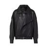 Womens Oversized Vintage Streetwear Leather Jacket Black Purple Loose Fit Zipper Front Mid-Length Fall 2025