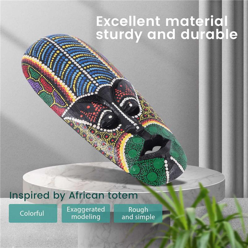 2025 Trend Wooden Mask Wall Hanging Solid Wood Carving Painted Facebook Wall Decor Bar Home Decorations African Totem Mask Craft