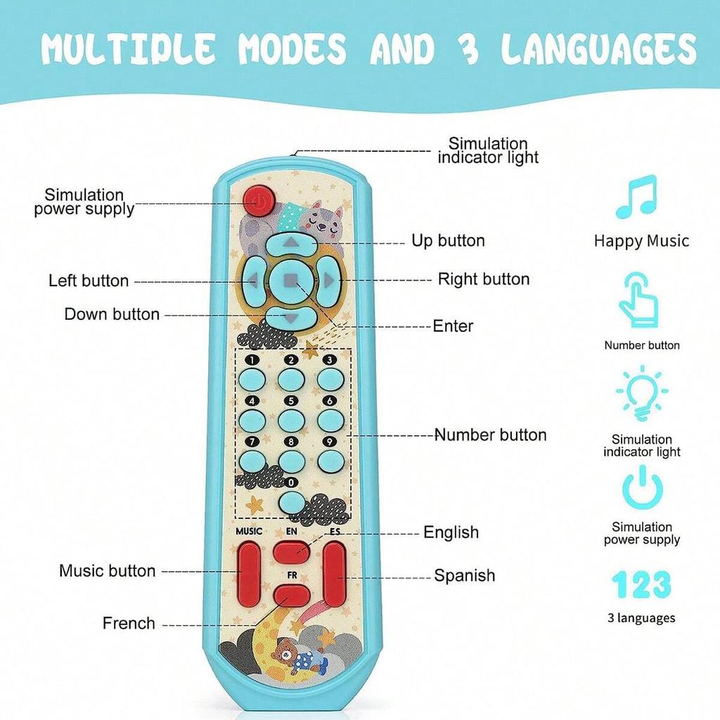 TV Simulation Remote Control for Children with Music Learning, Remote Control for Early Education, Puzzle and Cognitive Toys