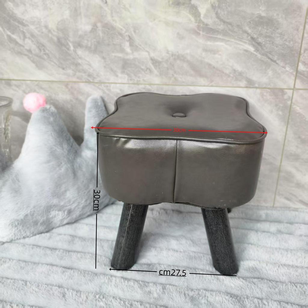 Four-Leaf Clover Upholstered Leather Stool for Living Room or Entranceway