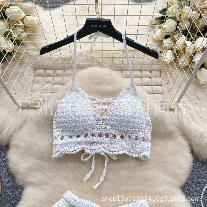 Neck small vest with chest pad, sling inside, shoulder-spilled backrest, hollow tube top, embroidered vest, women's summer short top