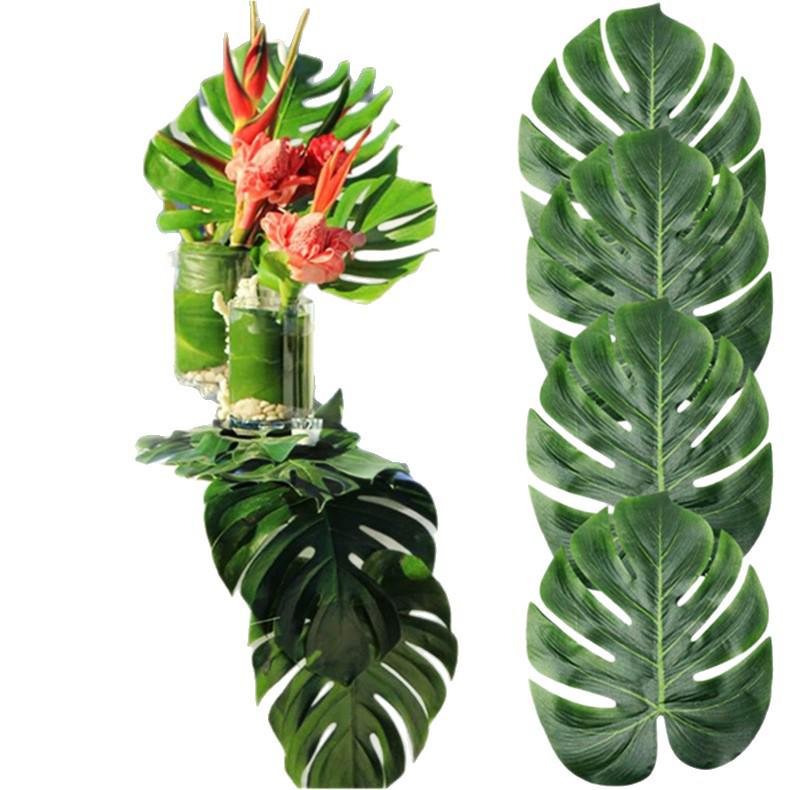 Hawaiian Party Tablecloth & Tropical Jungle Leaves Decorations