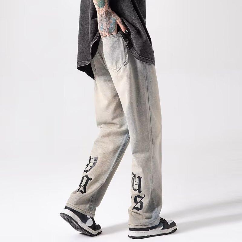 Jeans Harajuku Hip Hop Straight  Leg Pants Oversized Print Y2k Men’s Jeans Casual Mopping Black Jeans Hot Streetwear