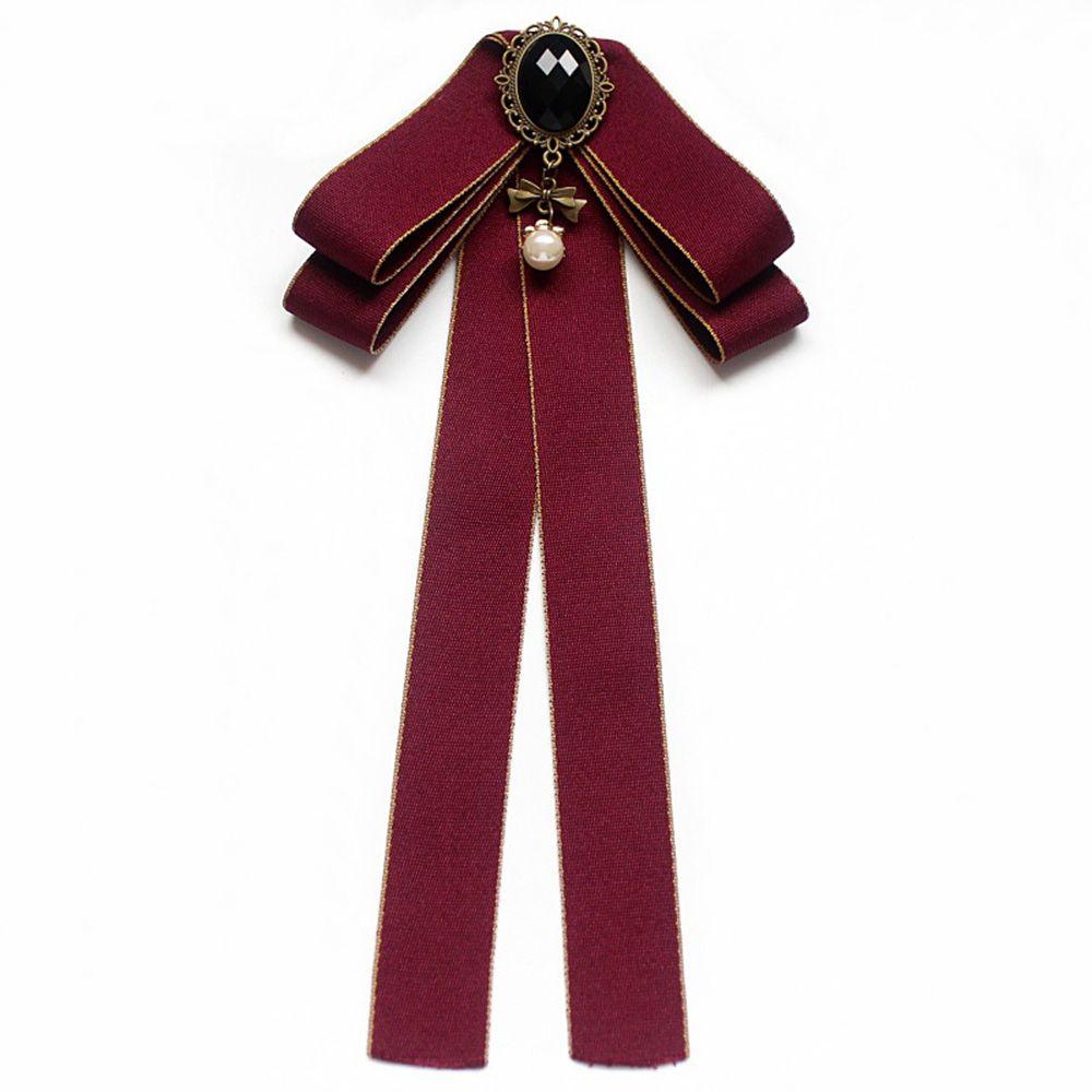 Girls Lady Tassel Jewelry Pearl Diamod Brooch Collar Pin Cravat Bow Tie