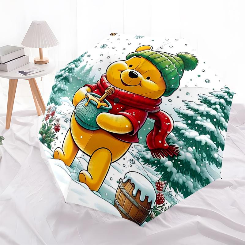 Winnie and Friends Themed Travel Umbrella-8 Ribs Automatic Opening and Closing, Portable Folding Design, Compact and Stylish Umbrella Suitab