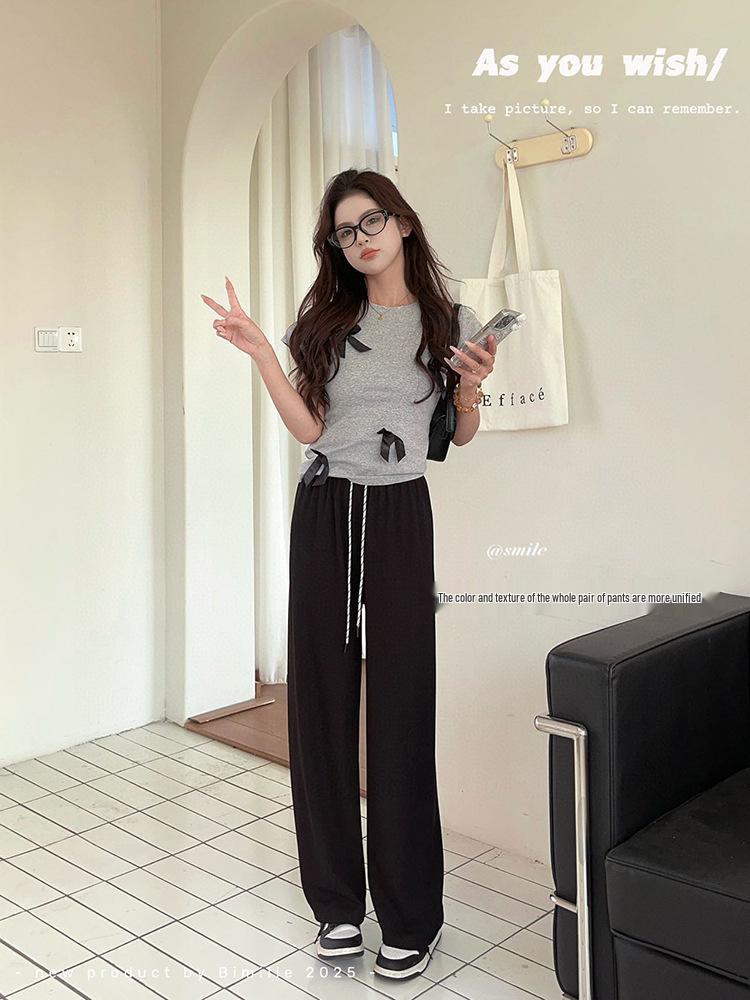 2025 Women's Rock Candy Wide Leg Ice Silk Pants: Summer Loose, Slimming, and Draping Straight-Leg Design
