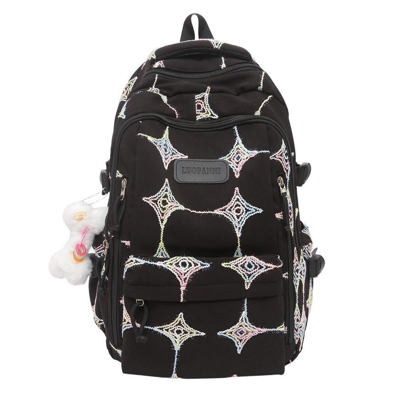 Korean Style Backpack For Girls Boys With Solid Color And Star Embroidery Design For School And Travel