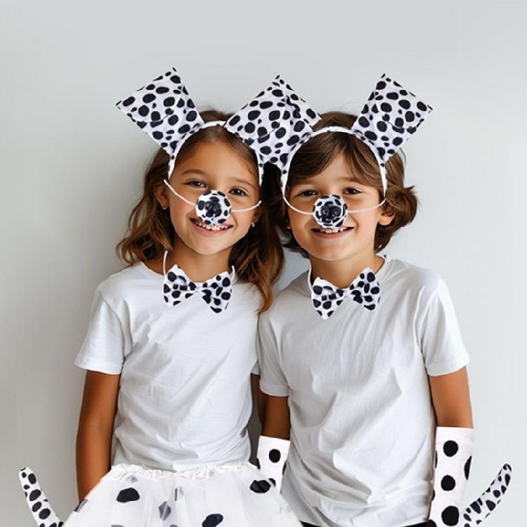 3/4/7Pcs Dalmatian Puppy Costume Set Animal Fancy Dress Costume Kit Accessories for Christmas Halloween Cosplay Party