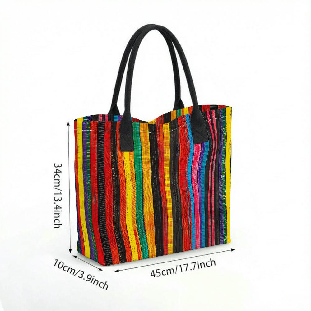 Colorful Striped Tote Bag Casual Large Capacity Shoulder Handbag for Daily Use