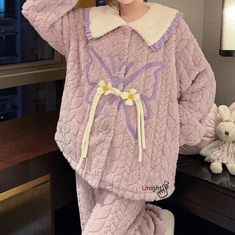 Warmes Pyjama-Set für Damen, Winter, verdickter Winter, Korallensamt-Pyjama, Flanell, große Größe, Pyjama, Heimkleidung