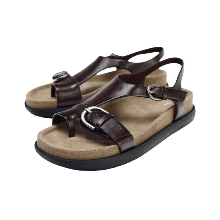 Zara Fashionable Leather Slide Sandals Women Footwear 1622510116