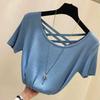 Sırtı Açık Tişört Kadın İlkbahar/Yaz Slim Fit Örme Kısa Kollu Tişört Buz İpek Tişört Örme Üst