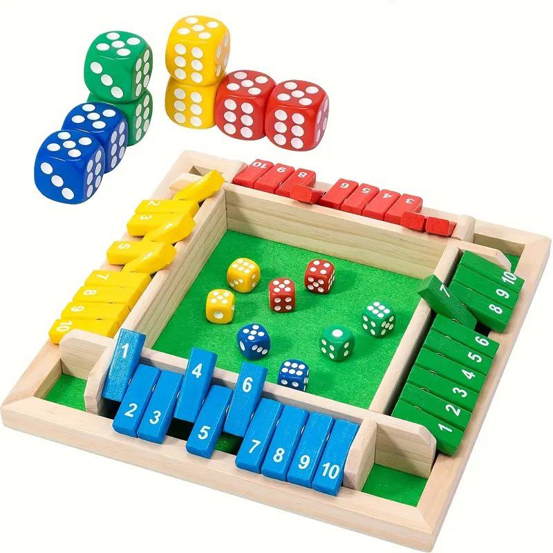 Shut The Case Dice Tabletop Game Wood Material Flaps & Dices Game 4 Players Pub Bar Party Supplies Family Entertainment Children-Friendly & Adults