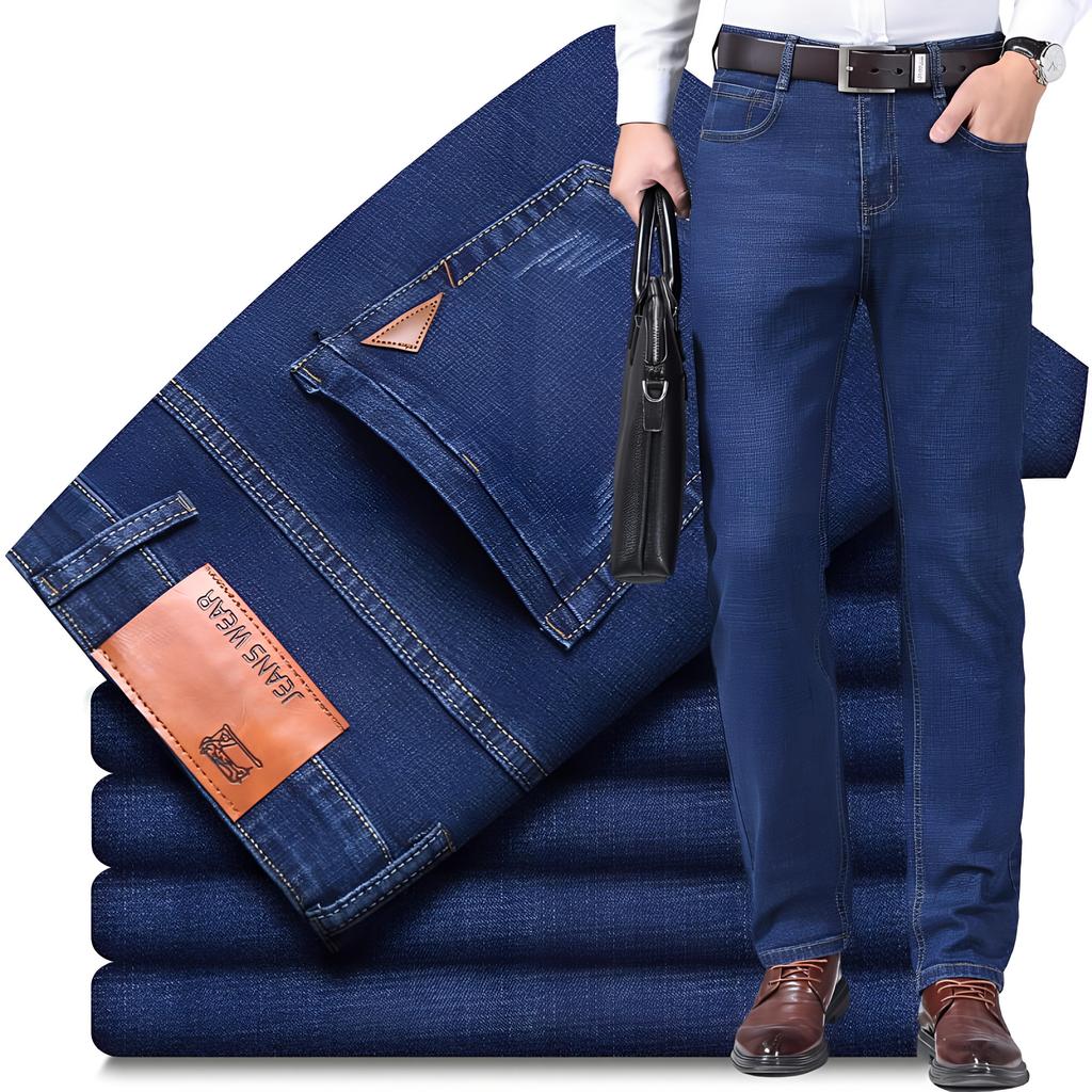 Neue Mid-Waist-Jeans für Herren, lockere, gerade, trendige, vielseitige, elastische, lässige lange Hose