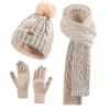 2025 Winter Beanie Hat Scarf Gloves Set for Women, Pom Pom Fleece Lined Hat Long Scarf Neck Warmer Touchscreen Gloves for Cold Weather
